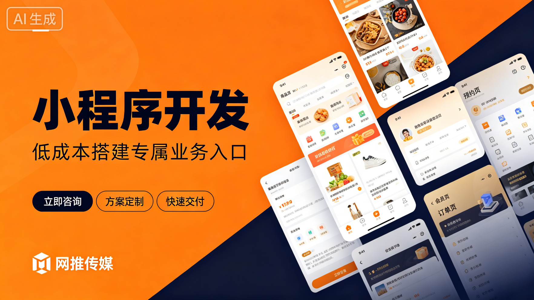 小程序开发界面设计示意图，展示简洁现代的用户界面